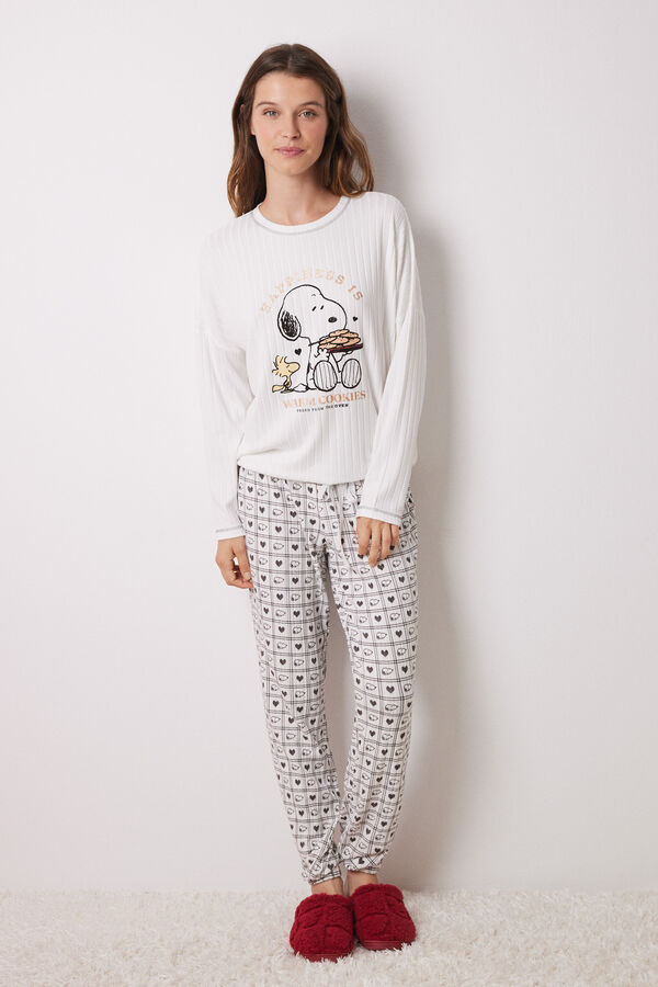 Women'secret Pijama largo s&uacute;per soft Snoopy marfil