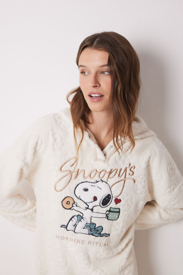 Women'secret Camisa de dormir polar curta Snoopy bege