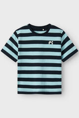 Name it Camiseta riscas com logo para meninos azul