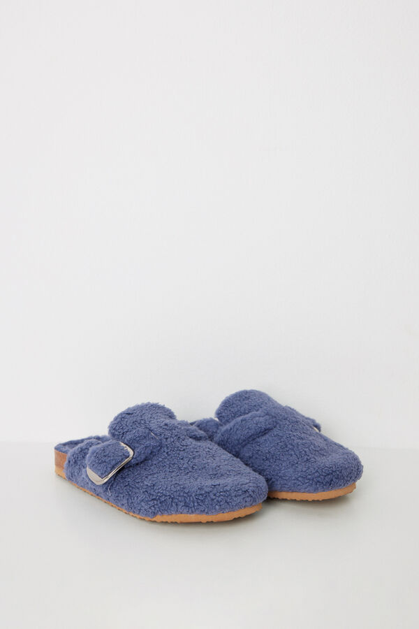 Women'secret Zapatillas tipo zueco borreguito azul azul