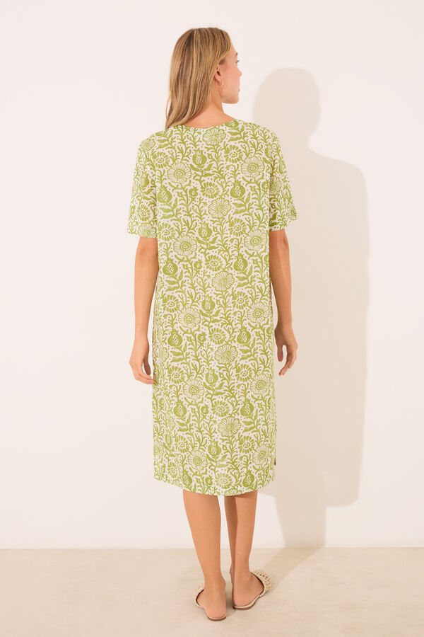 Women'secret Camisa de dormir de algod&atilde;o com estampado floral verde