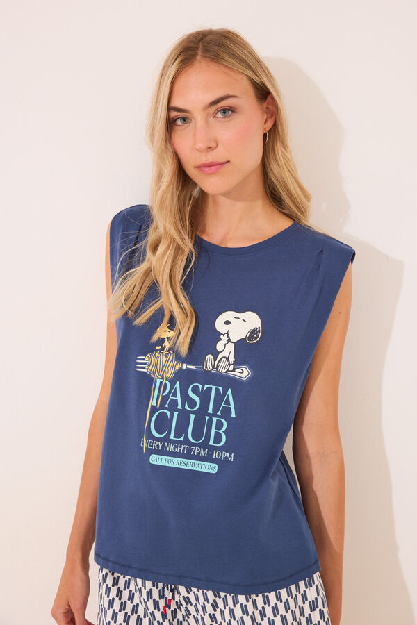 Women'secret Pijama curto geométrico do Snoopy 100% algodão azul