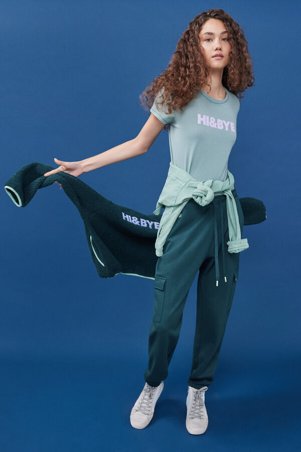 HI&BYE Pantal&oacute;n jogger cargo felpa verde verde