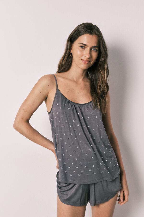 Women'secret Pijama curto de al&ccedil;as estampado cinzento
