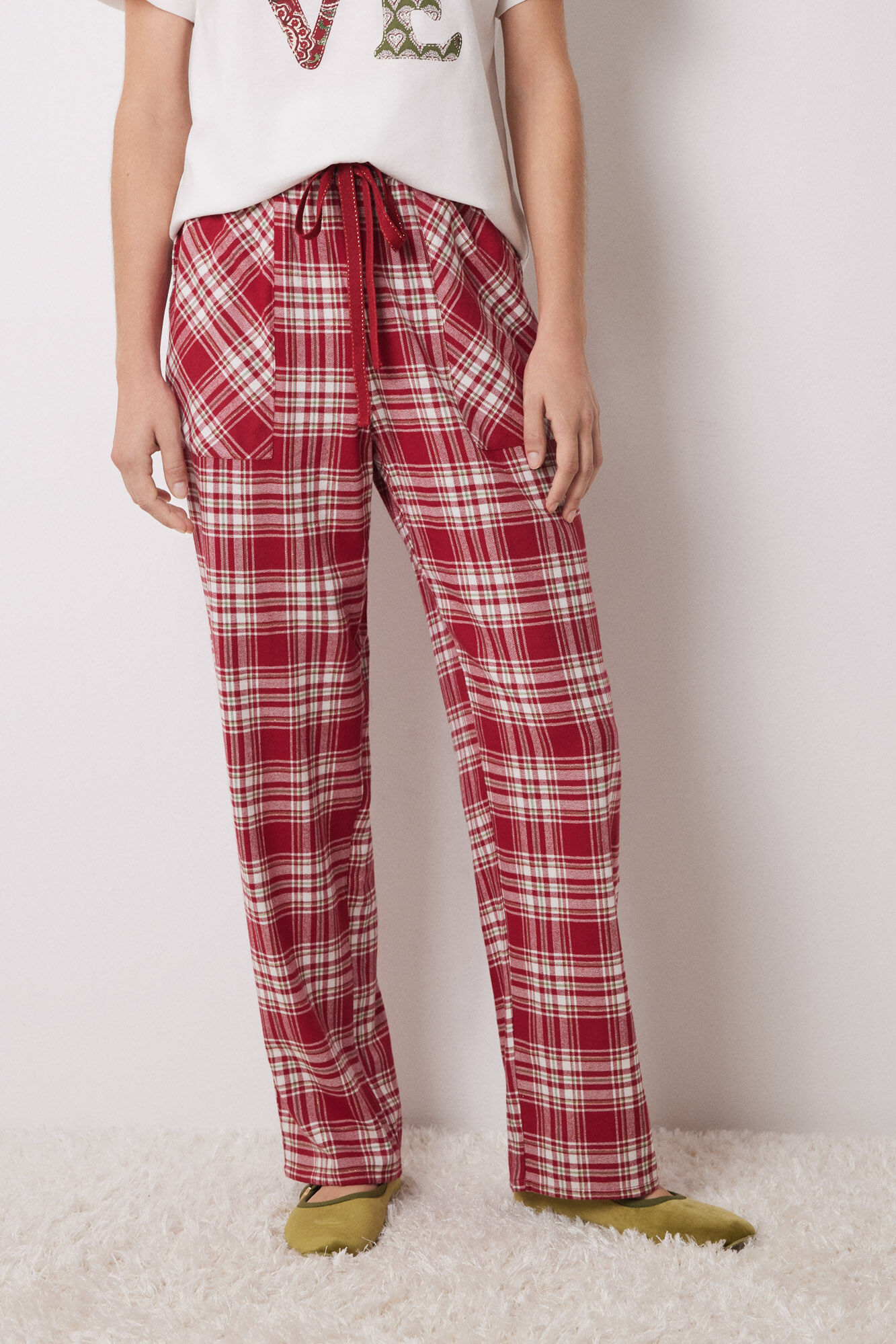 Women'secret Pantal&oacute;n pijama cuadros algod&oacute;n rojo