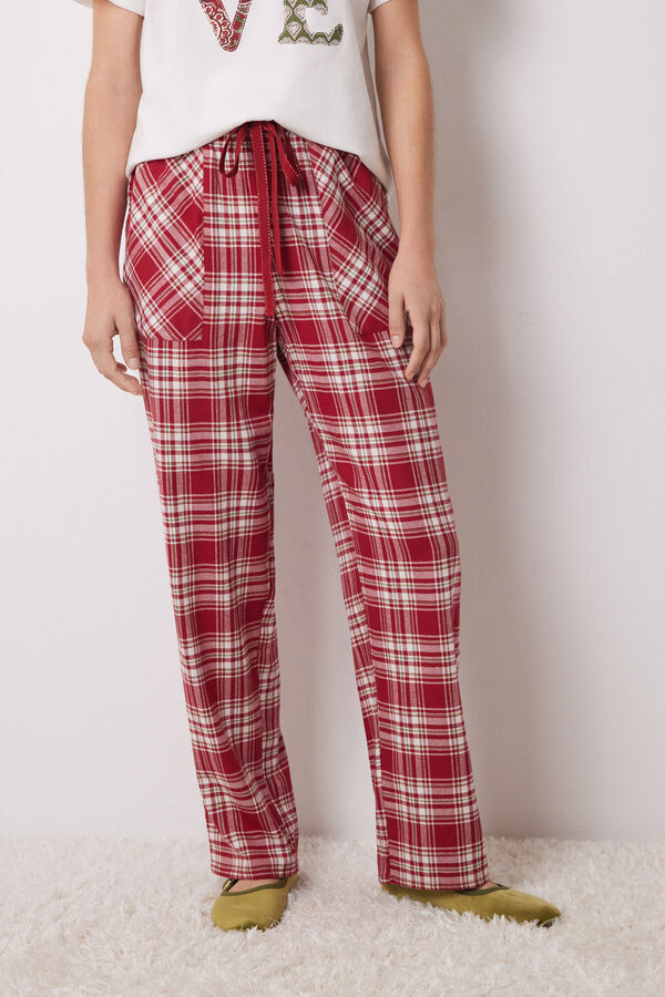 Women'secret Pantal&oacute;n pijama cuadros algod&oacute;n rojo estampado
