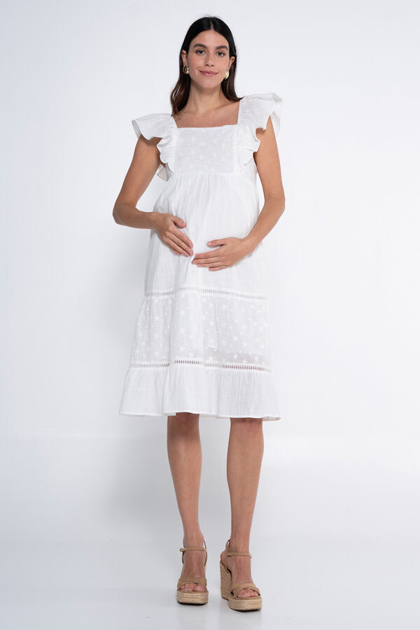 Ohma! Vestido de pré-mamã romântico com amamentação branco