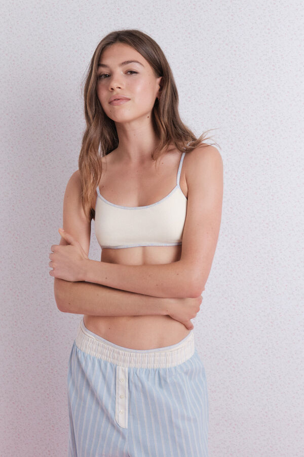 HI&BYE Top de soutien de algod&atilde;o amarelo com copas remov&iacute;veis estampado