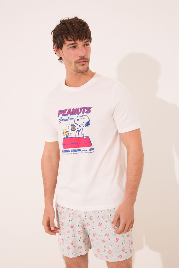 Women'secret Pijama corto hombre 100% algod&oacute;n Snoopy marfil