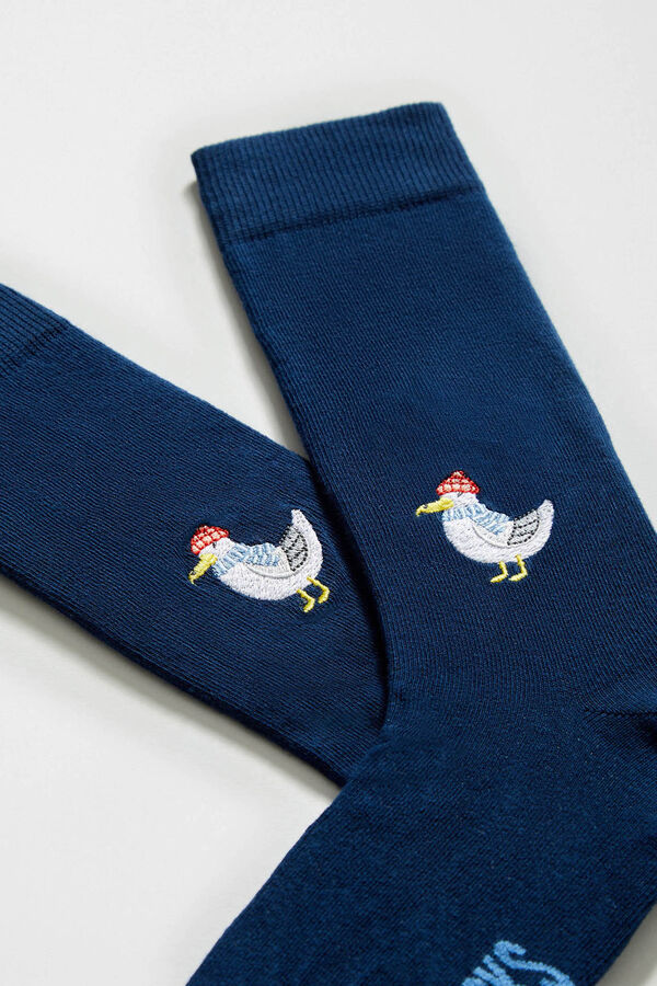 Besocks Meias altas estampadas de gaivota, algodão orgânico, azul marinho azul