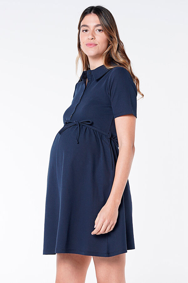 Ohma! Vestido maternity amamenta&ccedil;&atilde;o piqu&eacute; azul