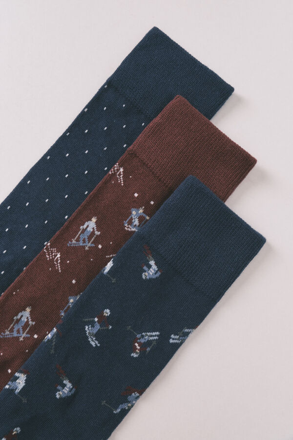 Women'secret Pack de 3 meias longas de esqui de algod&atilde;o  azul