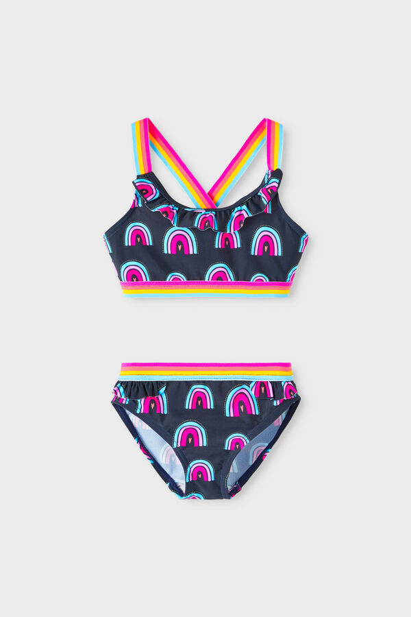 Name it Bikini de niña contraste de arcoíris con detalle volante azul