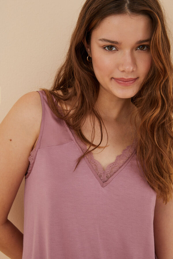 Women'secret Pijama tirantes pantal&oacute;n Capri flores viscosa sat&eacute;n rosa