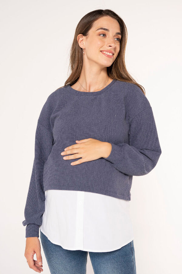 Ohma! Camisa lactancia con falso su&eacute;ter azul