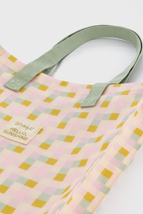 Mr. Wonderful Bolsa de tela tote bag cuadrados multicolor Hello, sunshine! estampado