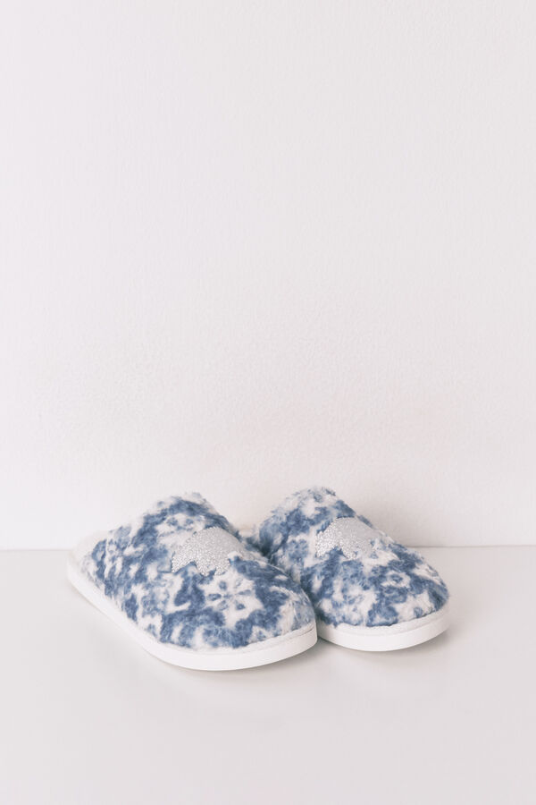 Women'secret Chinelos de quarto com remendo de borrego brilhante azul