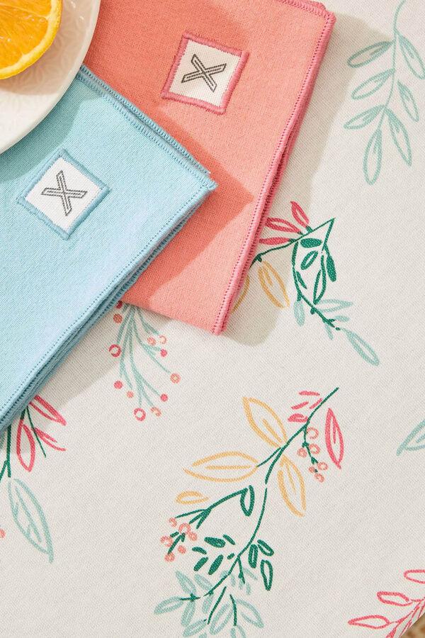 Textura Toalha antimanchas algod&atilde;o flores bege