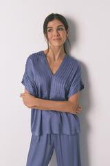 Women'secret Pijama largo azul escote plisado azul