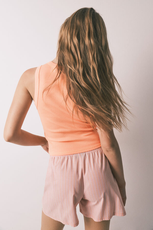 HI&BYE Pijama curto em algod&atilde;o &agrave;s riscas laranja vermelho