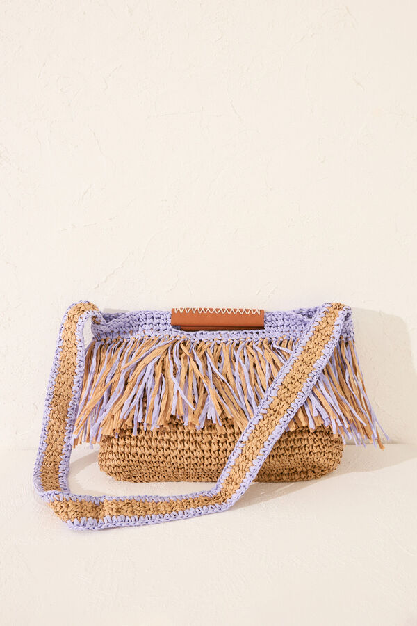 Women'secret Bolso mediano rafia flecos azul