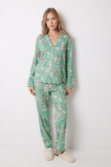 Women'secret Pijama camisero 100% algod&oacute;n perros navide&ntilde;os verde