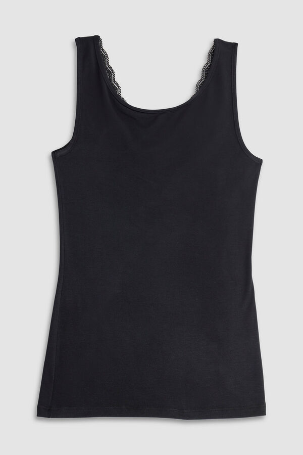 Cotonella Camiseta Sin Mangas Con Cuello V En Encaje negro