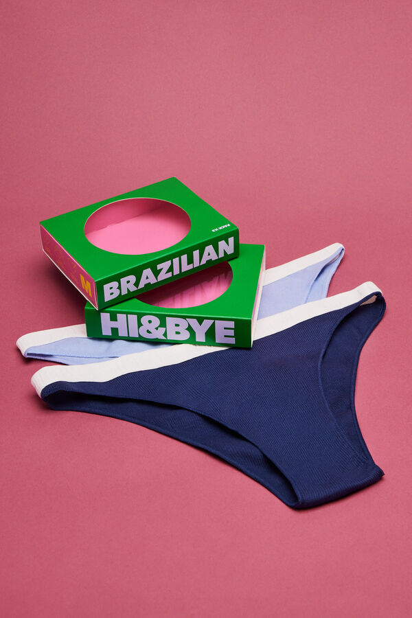 Womensecret Pack 3 cuecas brasileiras multicoloridas: branco, azul, lilás 