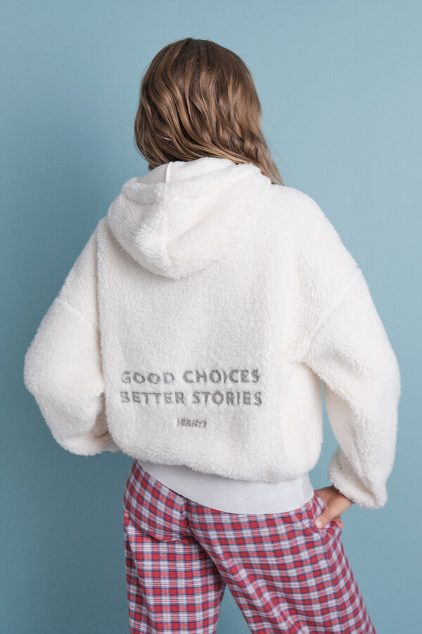 HI&BYE Sudadera borreguito suave blanco logo marfil