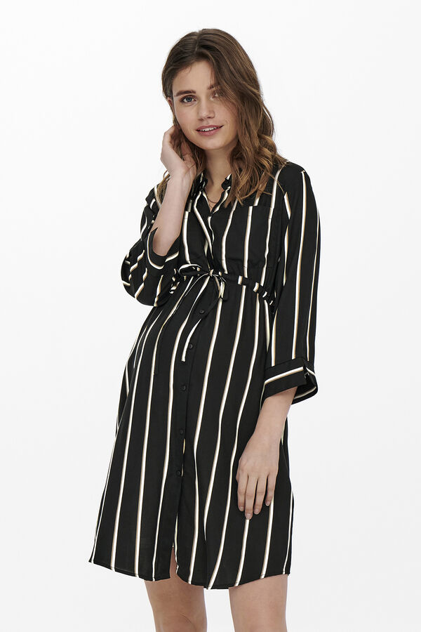 Only Maternity Vestido curto camiseiro &agrave;s riscas maternity preto