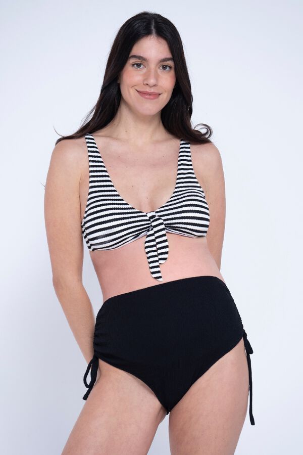Ohma! Biqu&iacute;ni pr&eacute;-mam&atilde; &agrave;s riscas mistura de texturas estampado