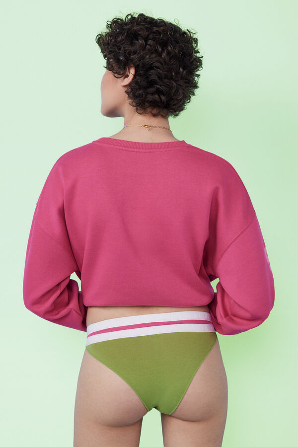 HI&BYE Pack 3 bragas brasile&ntilde;as algod&oacute;n logo verde, fucsia y azul blanco