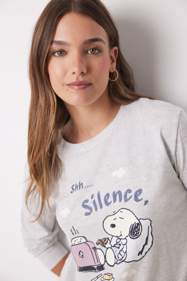 Women'secret Pijama largo 100% algod&oacute;n Snoopy cuadros gris