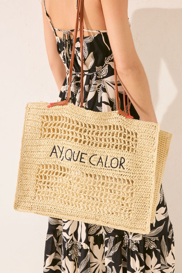 Women'secret Bolso grande rafia nude