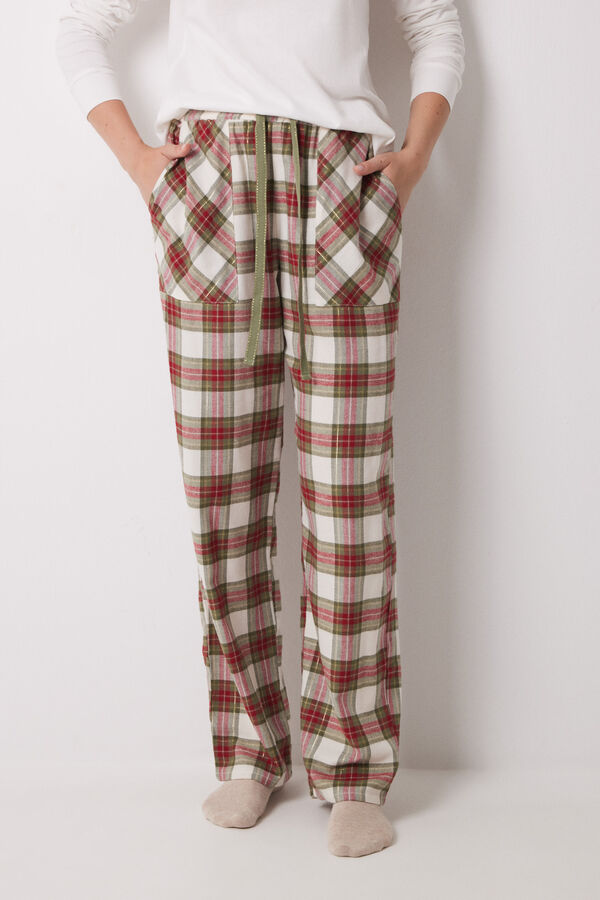 Women'secret Pantal&oacute;n pijama cuadros algod&oacute;n verde estampado