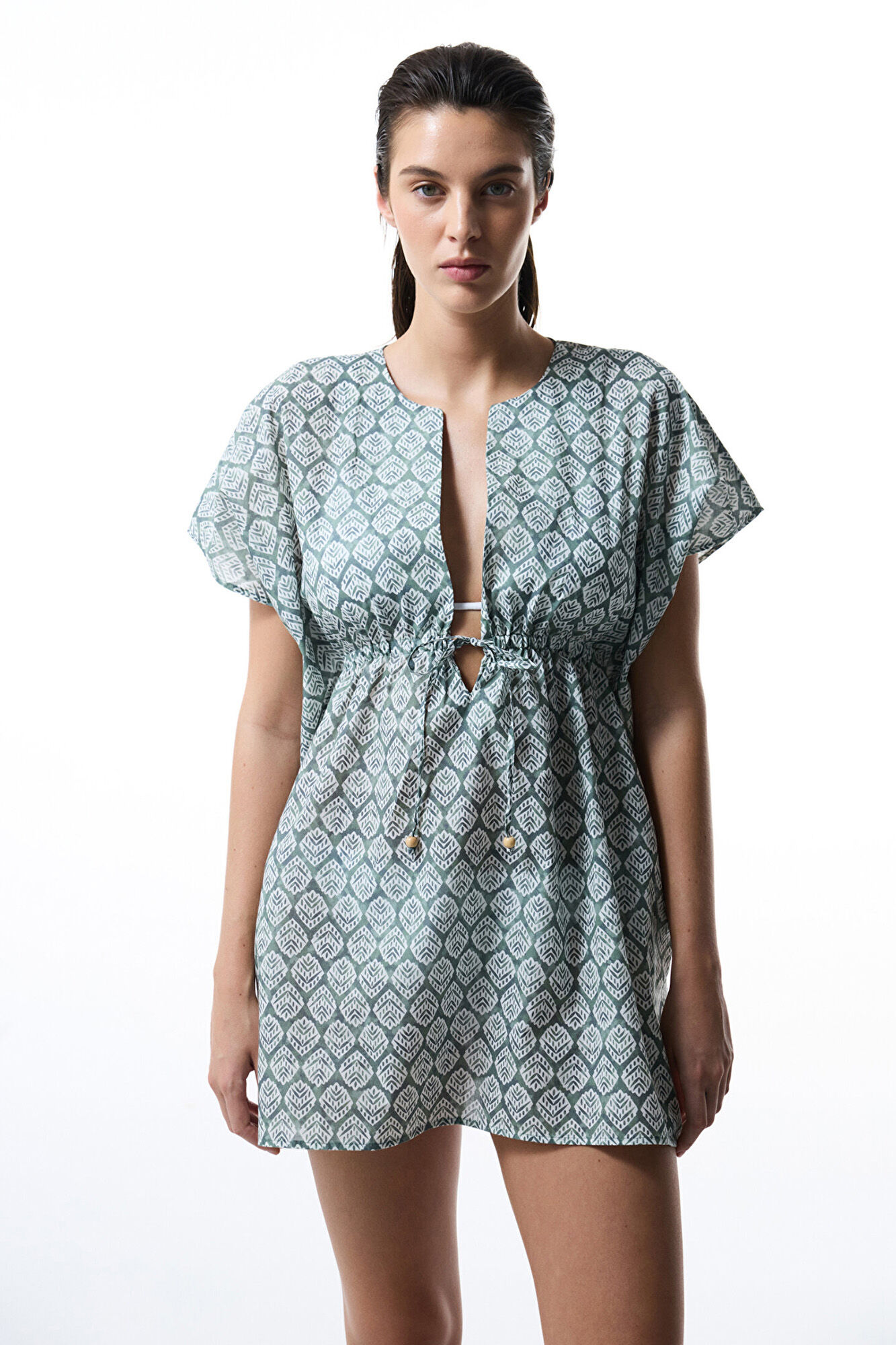 Penti Caftan de praia verde estampado