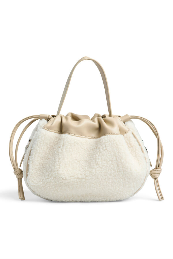 Pieces Bolso bombonera teddy detalles piel beige