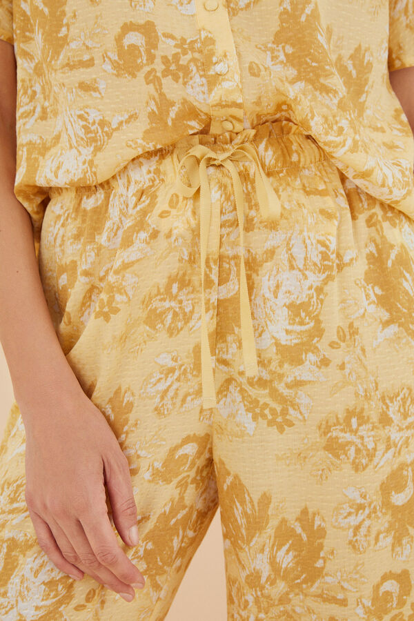 Women'secret Pijama camisero largo flores amarillo estampado