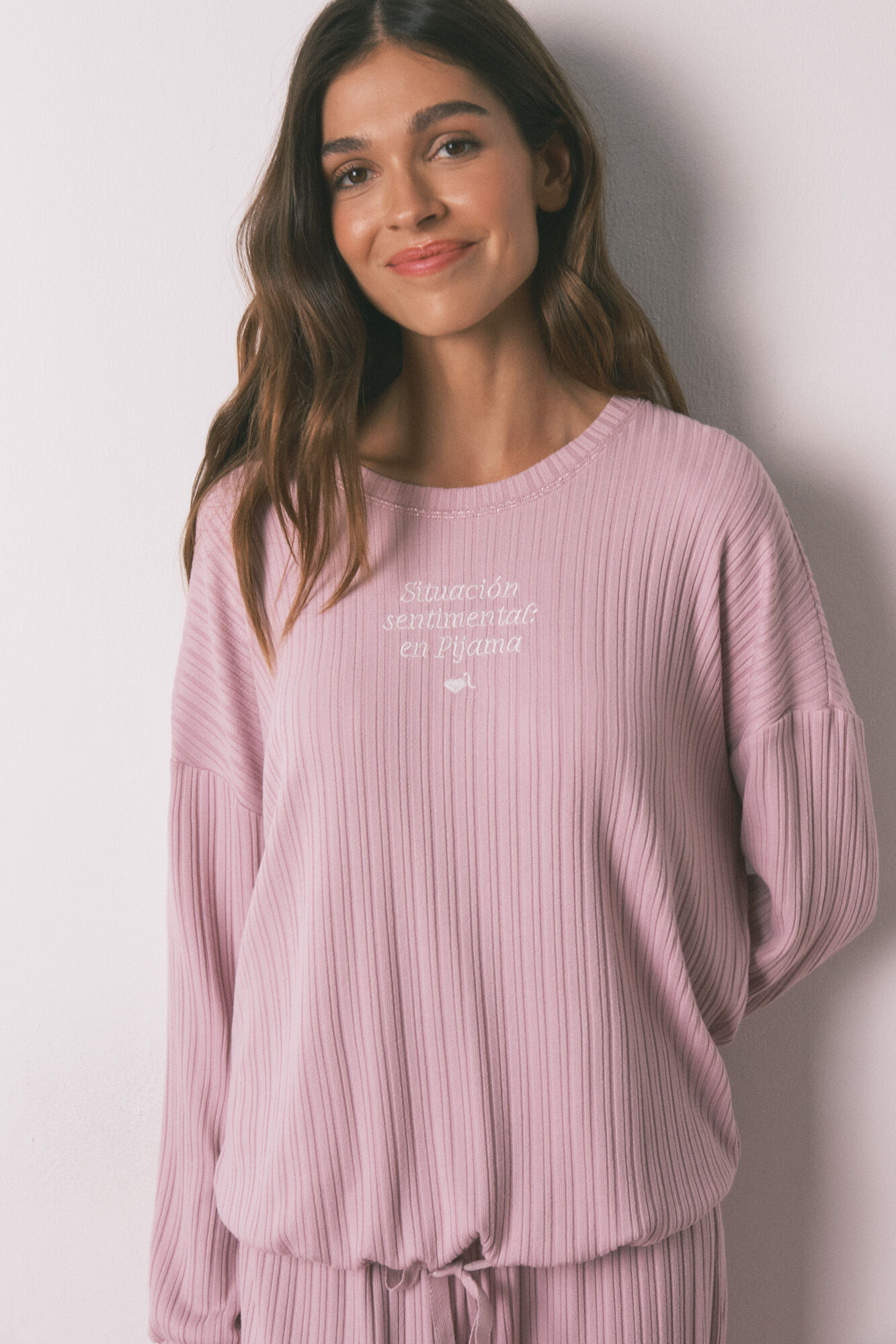 Women'secret Pijama pijama comprido rosa de malha quente e macio