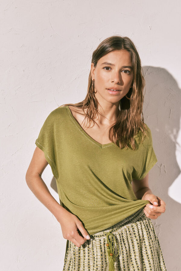 Women'secret T-shirt de manga curta verde caqui