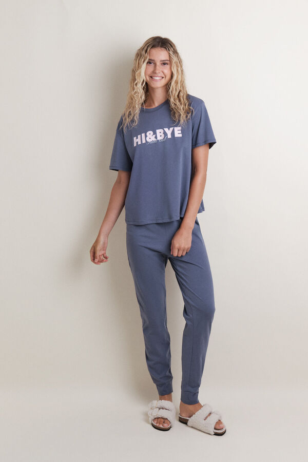 HI&BYE Pijama de algod&atilde;o estampado azul  azul