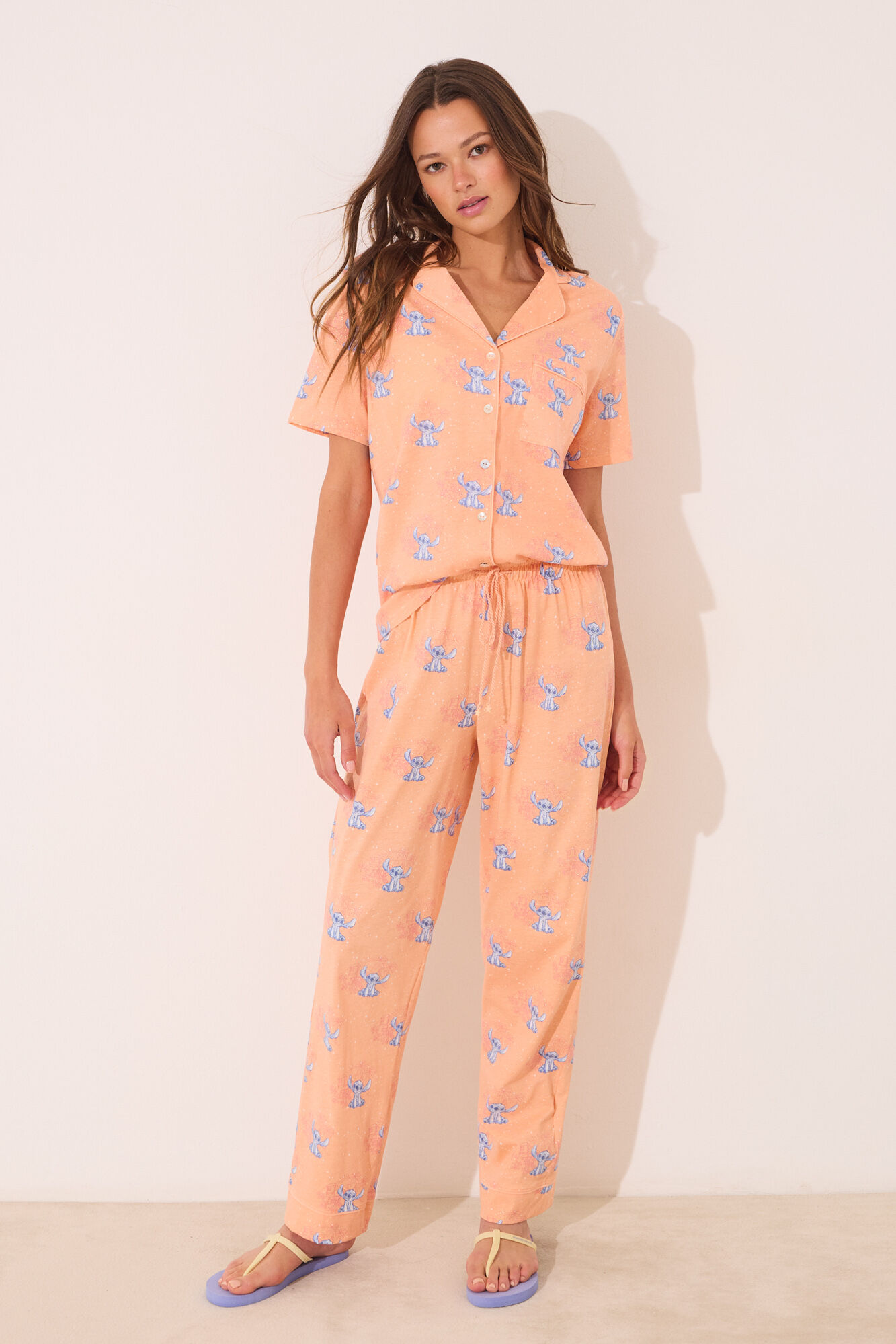 Women'secret Pijama camiseiro de algod&atilde;o laranja Lilo & Stitch
