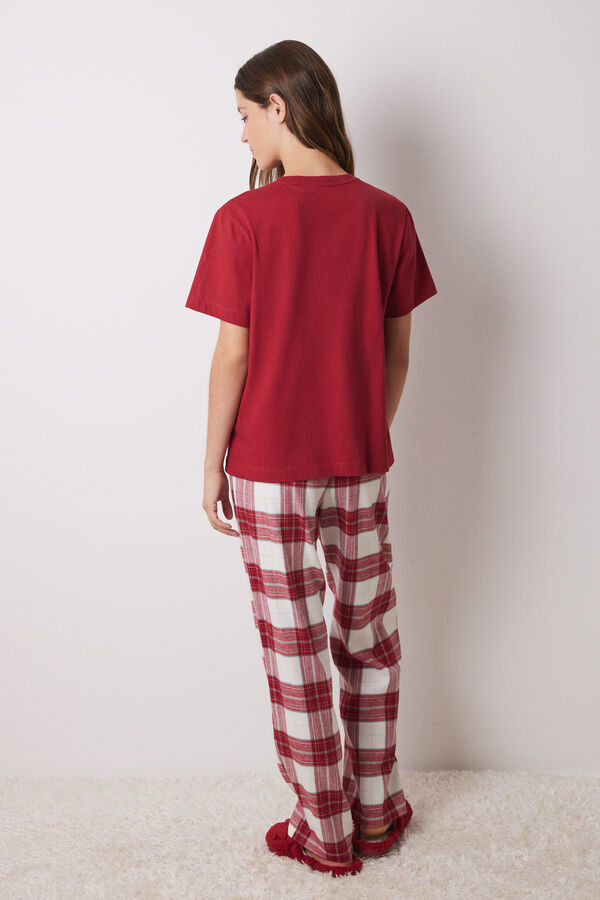 Women'secret Pijama 100% algod&oacute;n cuadros Minnie rojo