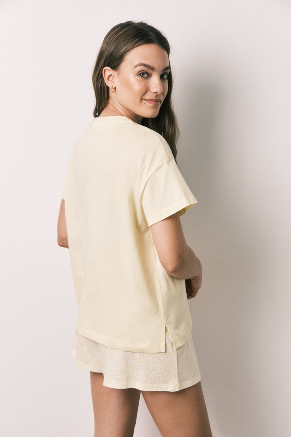 Women'secret Pijama curto em algod&atilde;o Snoopy amarelo branco