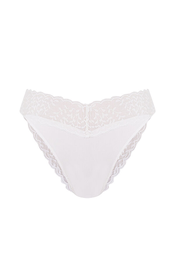 Women'secret Tanga encaje microfibra blanco marfil