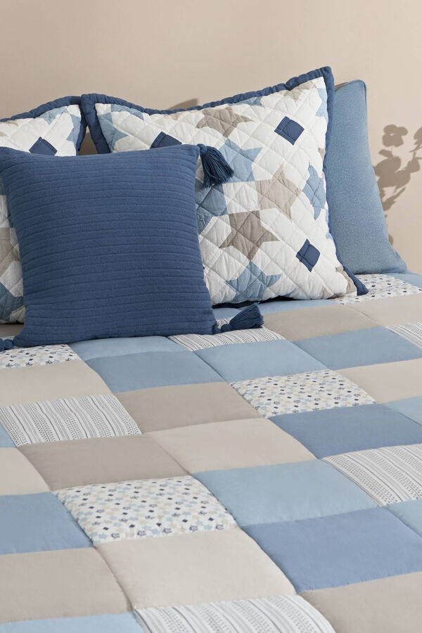 Textura Edred&oacute;n patchwork azul. Cama 150160cm. azul