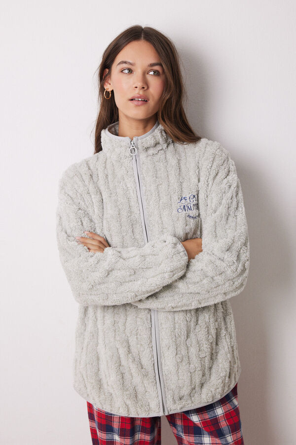 Women'secret Bata corta tejido polar gris gris