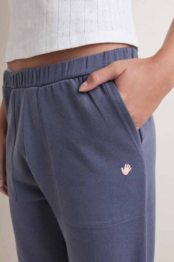 HI&BYE Pantal&oacute;n flare felpa algod&oacute;n azul  azul