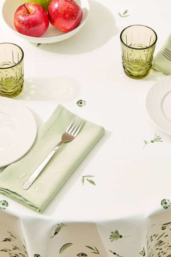 Textura Mantel antimanchas redondo hojas kaki