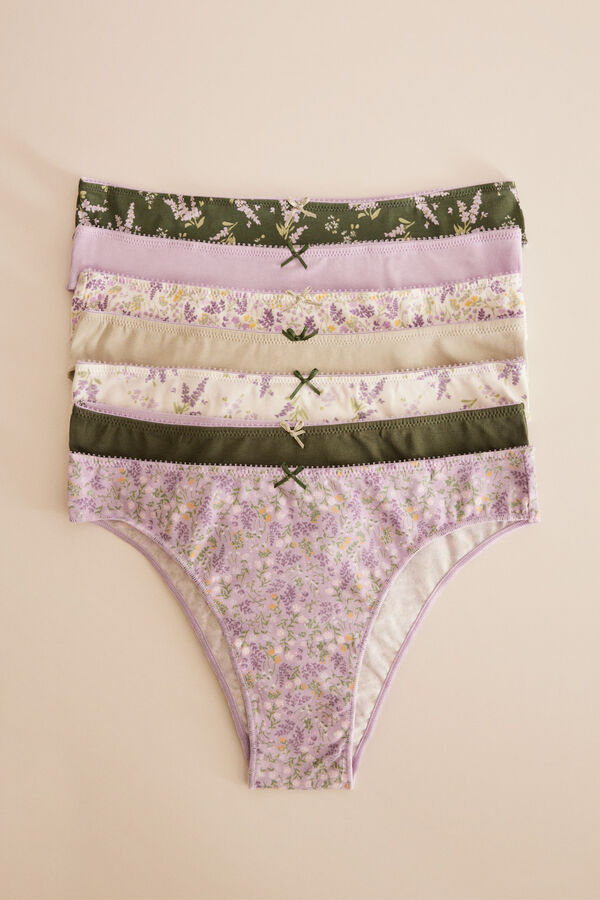 Women'secret Pack 7 bragas brasile&ntilde;as algod&oacute;n lavanda verde